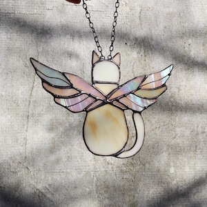 Suncatcher Cat with angels wings Stained Glass Window Hangins Glass Wall Decor Cat Art gift Custom Cat Gift idea for cat lover