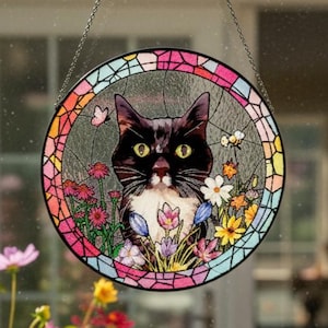 Custom Pet Portrait Stained Glass Suncatcher, Personalized Pet Suncatcher, Pet Keepsake Glass Suncatcher, Memorial Gift for Dog or Cat Lover