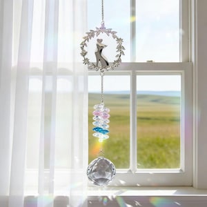 Dog Crystal Sun Catcher, Hanging Dog Decor with Round Prism, Rainbow Light Reflector, Pet Lover Gift, Window or Wall Decoration