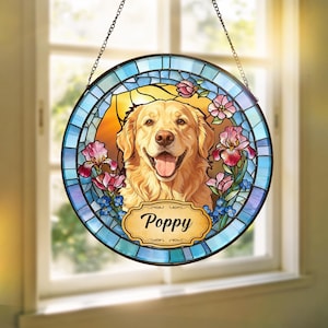 Personalized Dog Portrait Stained Glass, Custom Pet Photo Suncatcher, Pet Memorial Gift, Dog Keepsake, Pet Loss Gift, Dog Memorial Gift