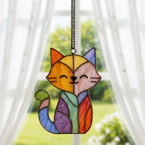 Charming Stained Glass Cat Window Decor | Artistic Pet Memorial Suncatcher | Bright Home Art Gift For Animal Lovers