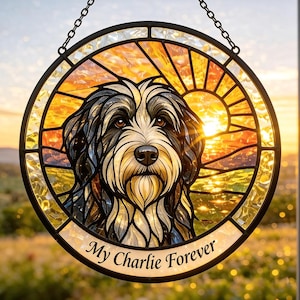 Custom Dog Portrait Stained Glass Suncatcher, Personalized Pet Memorial Decor