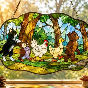 Charming Cat Owl Chicken Duck Bear Resin Window Hanging, Woodland Creature Panel, Rustic Country Home Decor