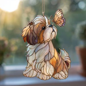 Shih Tzu Butterfly Acrylic Suncatcher, Personalized Dog Lover Gift, Pet Memorial Window Hanging, Puppy Mom Decor, Cute Dog Art