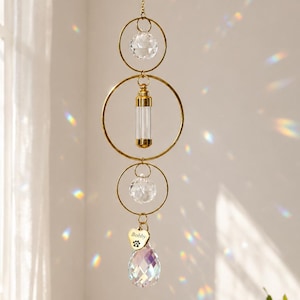 Pet Memorial Sun Catcher for Ashes or Fur • Crystal Keepsake Hanging • Rainbow Window Decor • Dog Cat Remembrance Gift